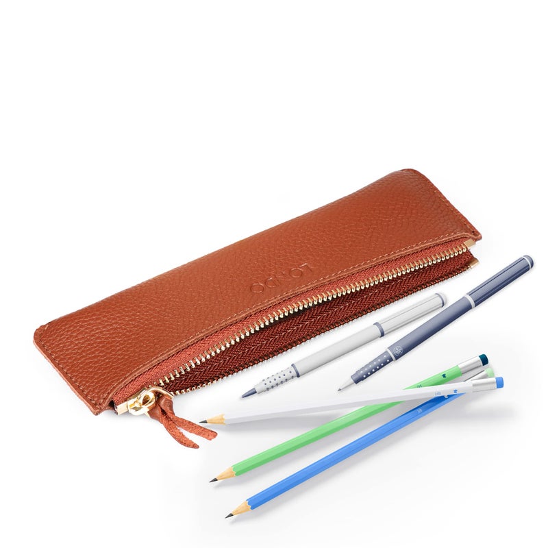 Londo Genuine Leather Pen Case with Zipper Closure, Pencil Pouch Stationery Bag - Image 3